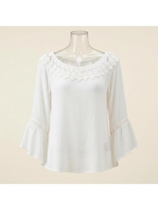 Tops - John Paul Richard Women's White 3/4 Sleeve Blouse S Embroidered Lace Neckline S